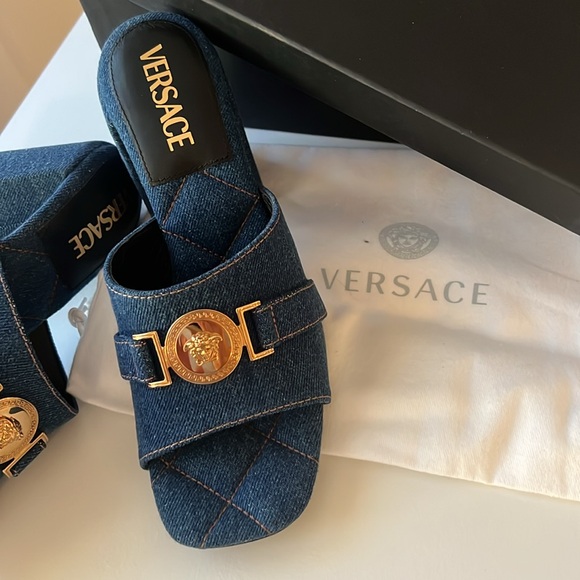 Versace Denim Heeled Sandals - Picture 5 of 8